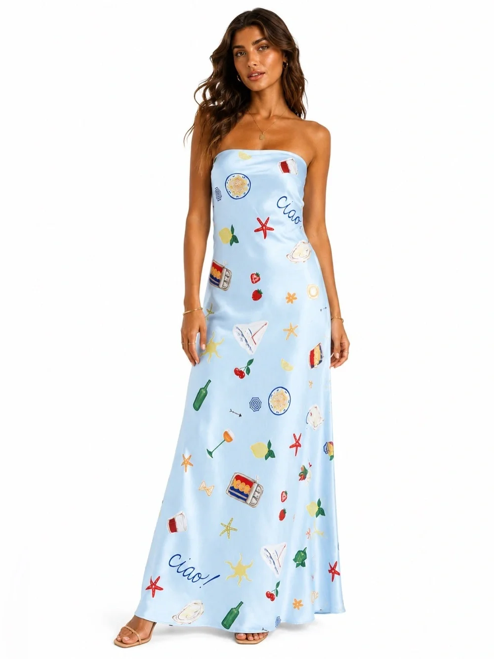 blue dress with lemons print For Love And | Dresses | For Love Lemons Ciao Strapless Maxi Size L Nwt dress cut